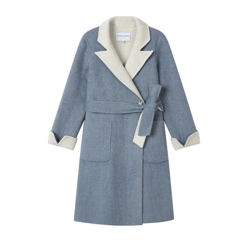 Payton蓝米拼色温柔质感双面穿羊毛大衣 | Payton Reversible Wool Coat - Blue & Ivory商品第5张图片规格展示