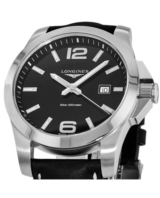 商品Longines|Longines Conquest Quartz Black Dial Black Leather Men's Watch L3.760.4.56.3,价格¥6208,第2张图片详细描述