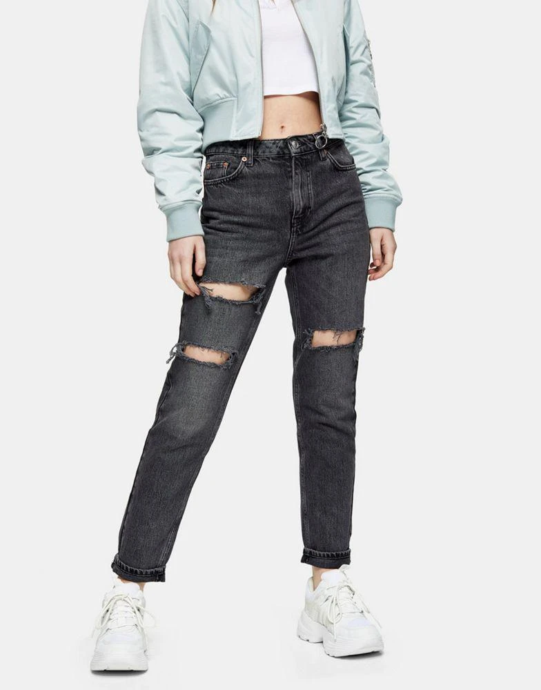 商品Topshop|Topshop double knee rip mom jeans in washed black,价格¥120,第1张图片