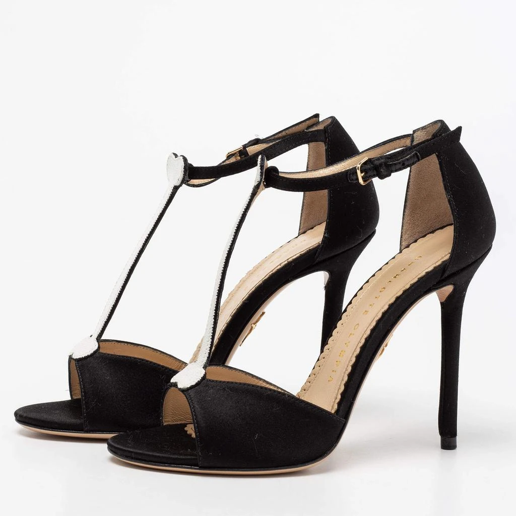 商品Charlotte Olympia|Charlotte Olympia Monochrome Satin Skeleton T Strap Sandals Size 36.5,价格¥1447,第2张图片详细描述