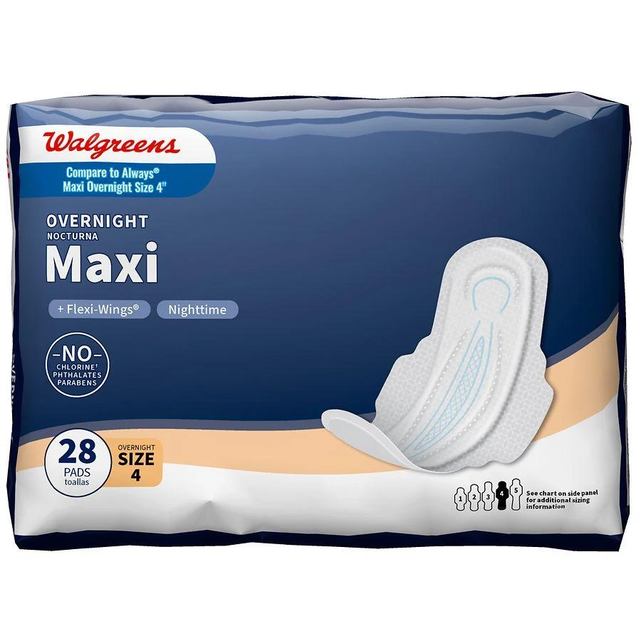 商品Walgreens|Maxi Pads With Flexi-Wings Unscented, Size 4 (ct 28),价格¥50,第1张图片