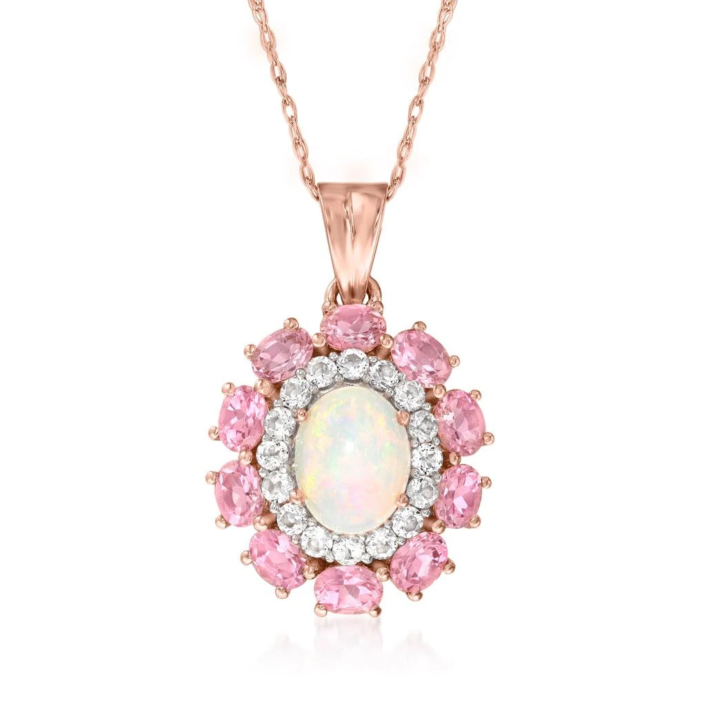 商品Ross-Simons|Opal and Pink Tourmaline Pendant Necklace With White Topaz in 18kt Rose Gold Over Sterling,价格¥1591,第1张图片
