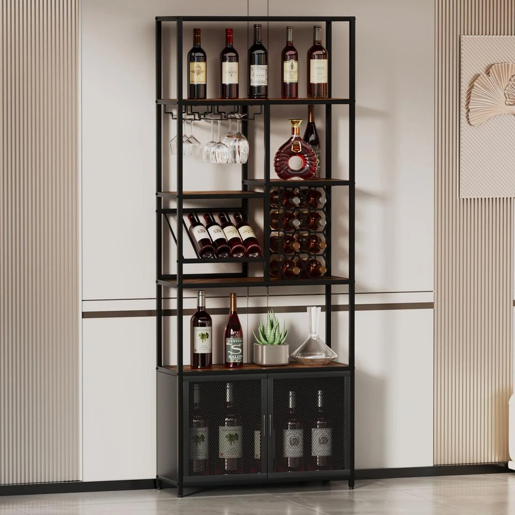 商品Streamdale Furniture|Streamdale Industrial 82.7" Freestanding Floor Wine Cabinet with Glass Rack,价格¥2139,第1张图片