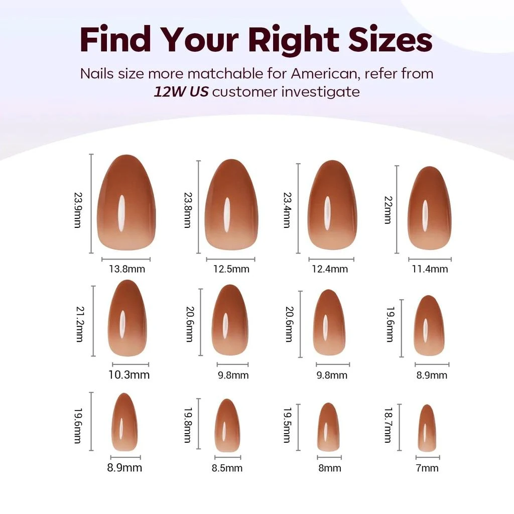 Opal Amber - 24 Fake Nails 12 Sizes Short Almond Press on Nails Kit 商品