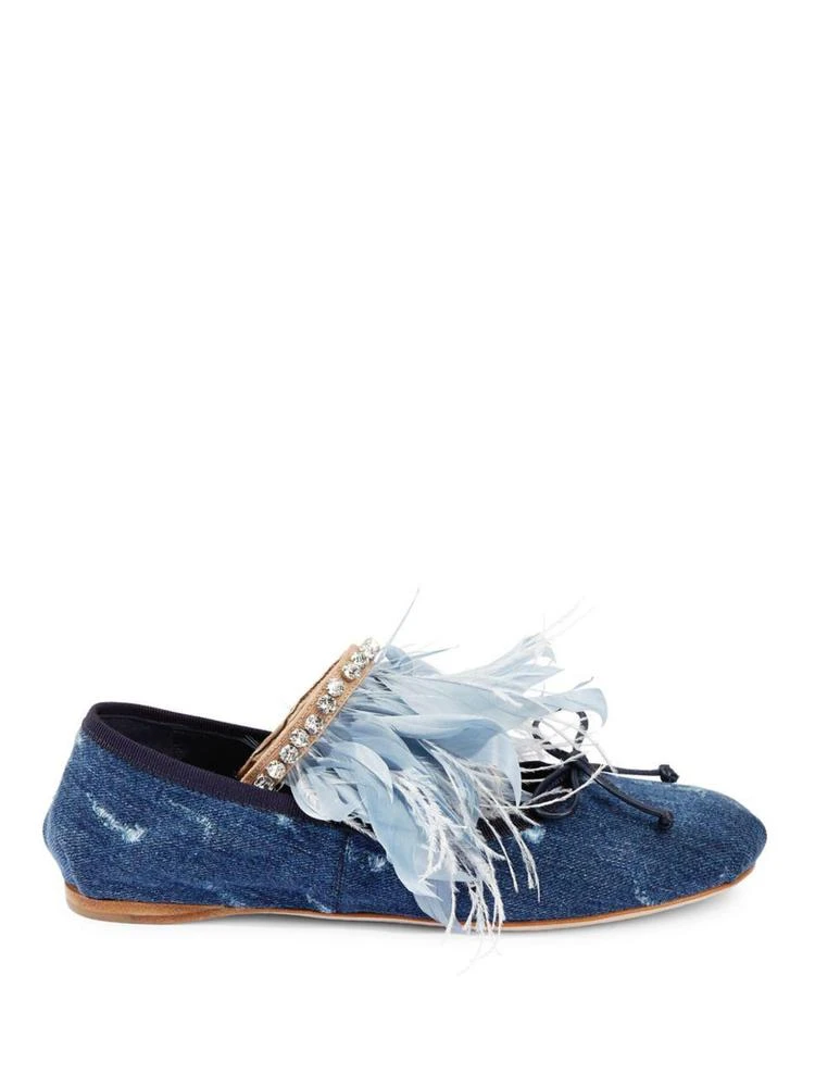 商品Miu Miu|Feather-Trimmed Denim Ballet Flats,价格¥2226,第5张图片详细描述