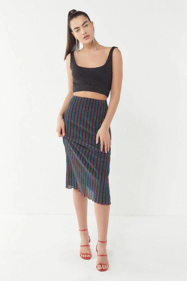 商品Urban Outfitters|UO Sparkly Rainbow Ribbed Midi Skirt,价格¥53,第1张图片