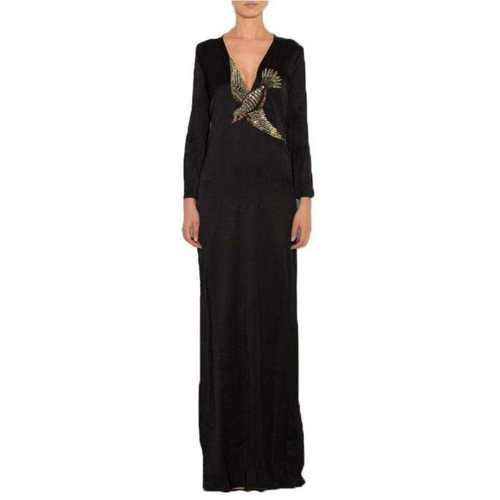 商品Gucci|Runway Crystal Bird Embellished Black Silk Gown,价格¥15155,第4张图片详细描述