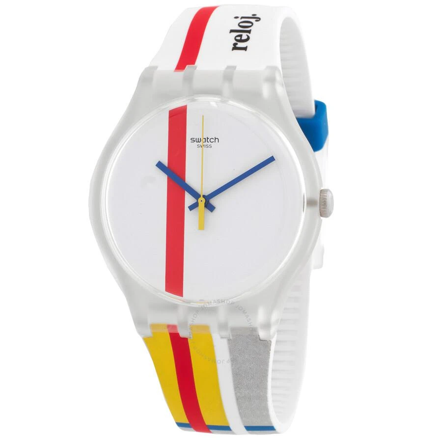 商品Swatch|The Red Shiny Line Quartz White Dial Unisex Watch SUOZ297,价格¥609,第1张图片