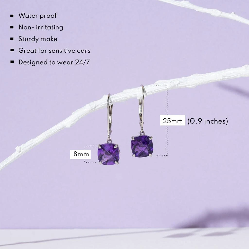 商品MAXCOLOR|14k Solid White Gold Gemstone Dangle Leverback Earrings (8mm),价格¥1216,第3张图片详细描述