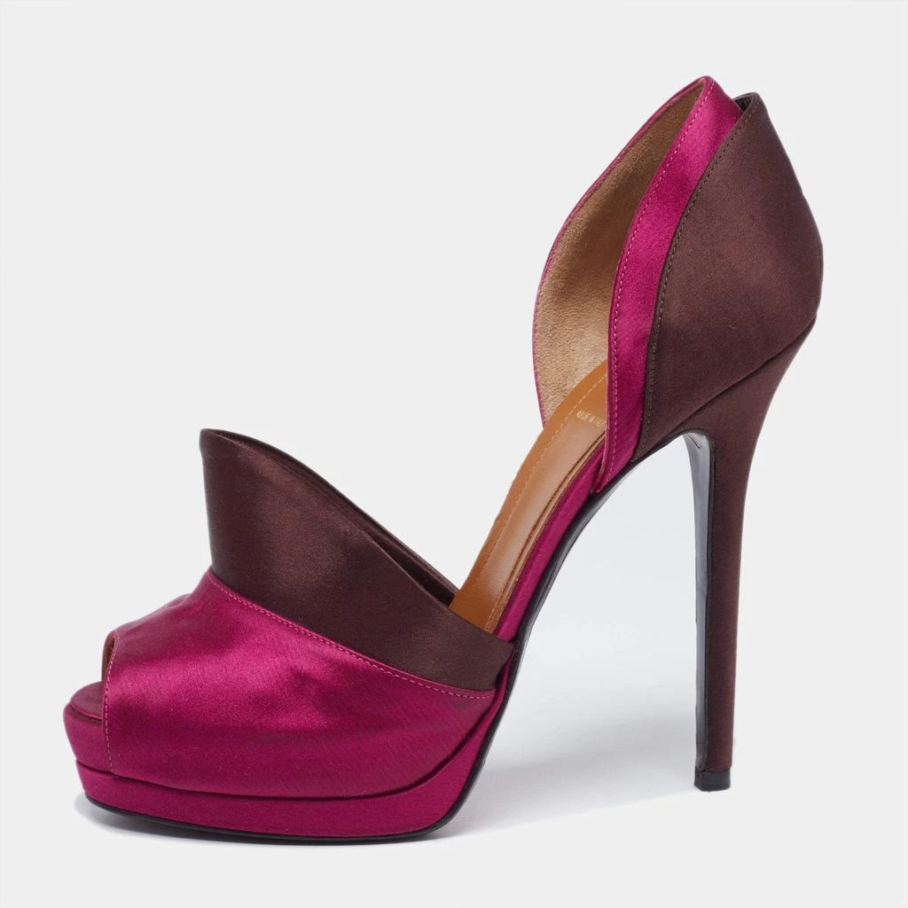 商品[二手商品] Fendi|Fendi Magenta/Brown Satin Anemone D'orsay Peep-Toe Platform Pumps Size 38.5,价格¥1883,第1张图片