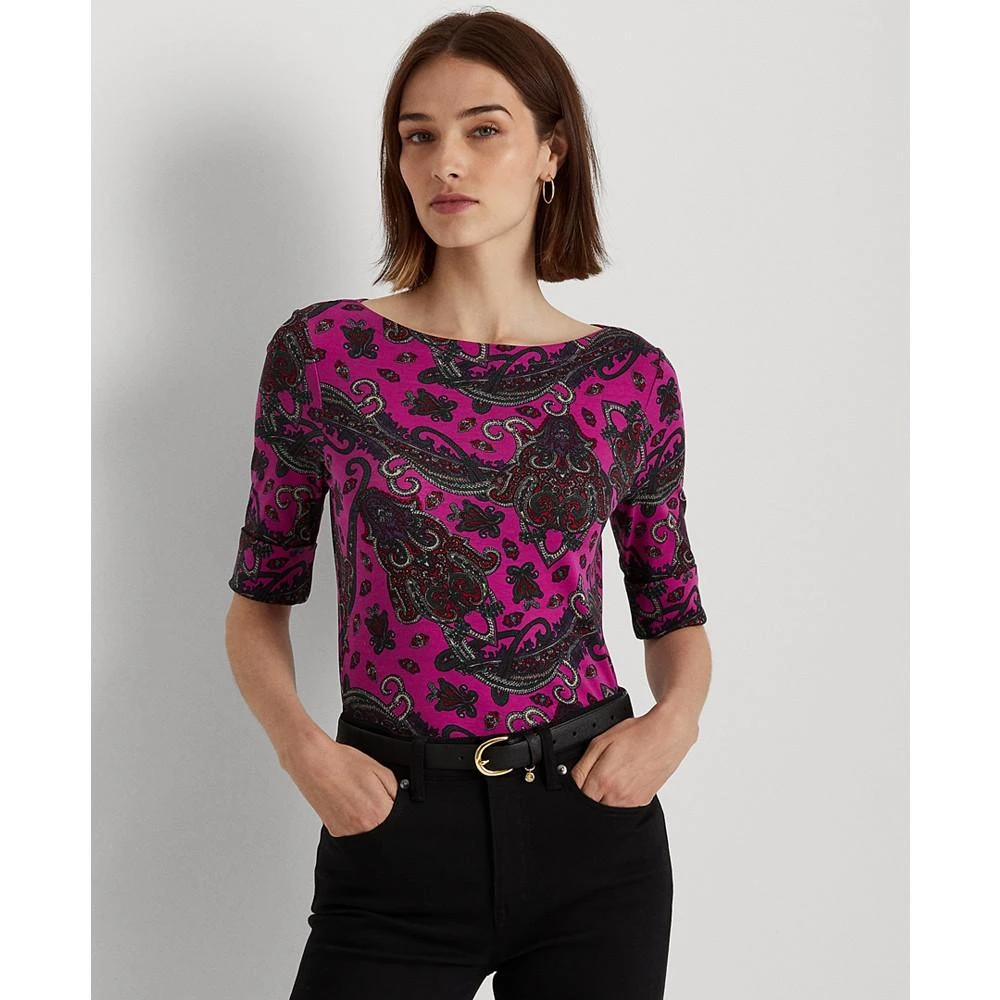 商品Ralph Lauren|Women's Paisley Stretch Cotton T-Shirt,价格¥81,第1张图片