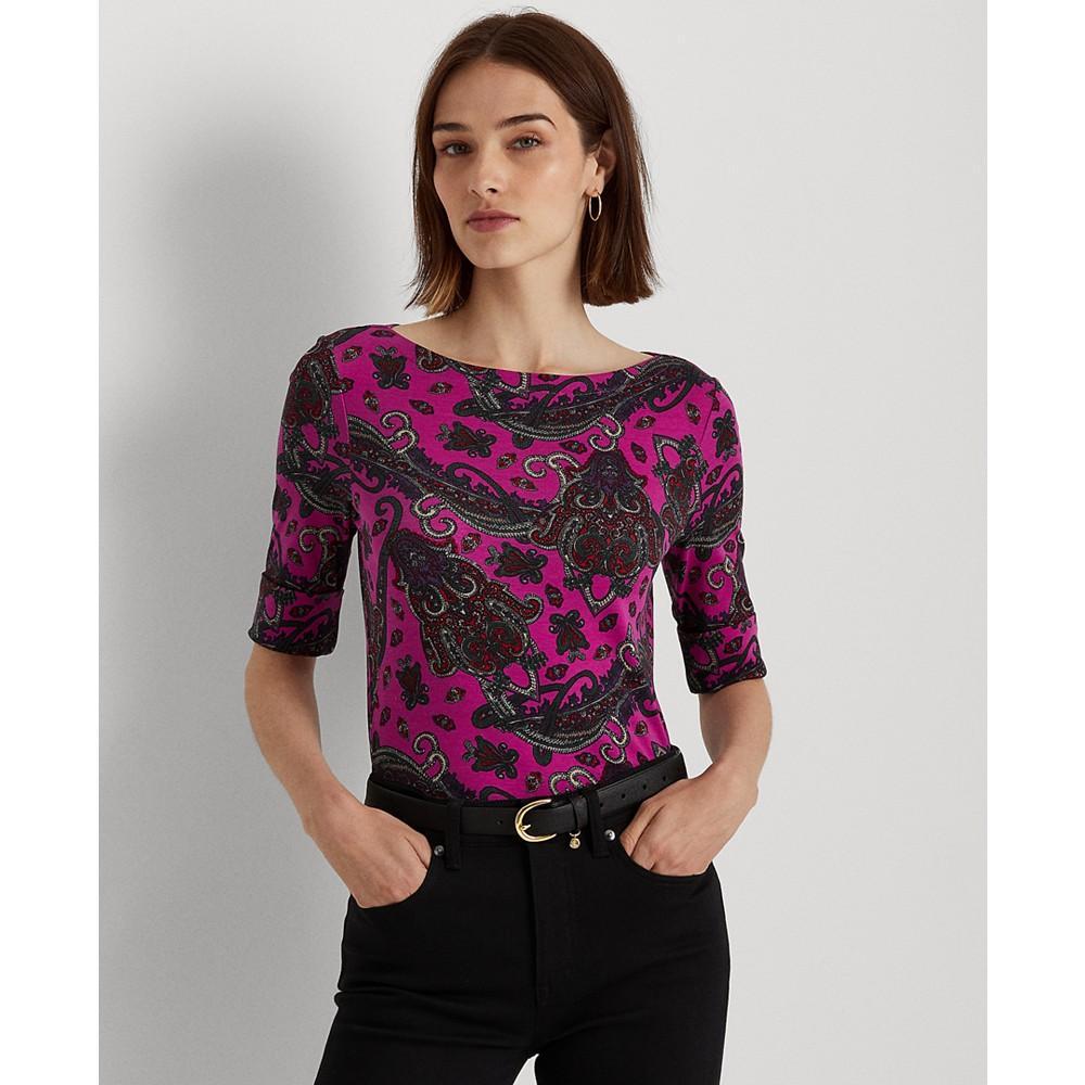 商品Ralph Lauren|Women's Paisley Stretch Cotton T-Shirt,价格¥306,第1张图片