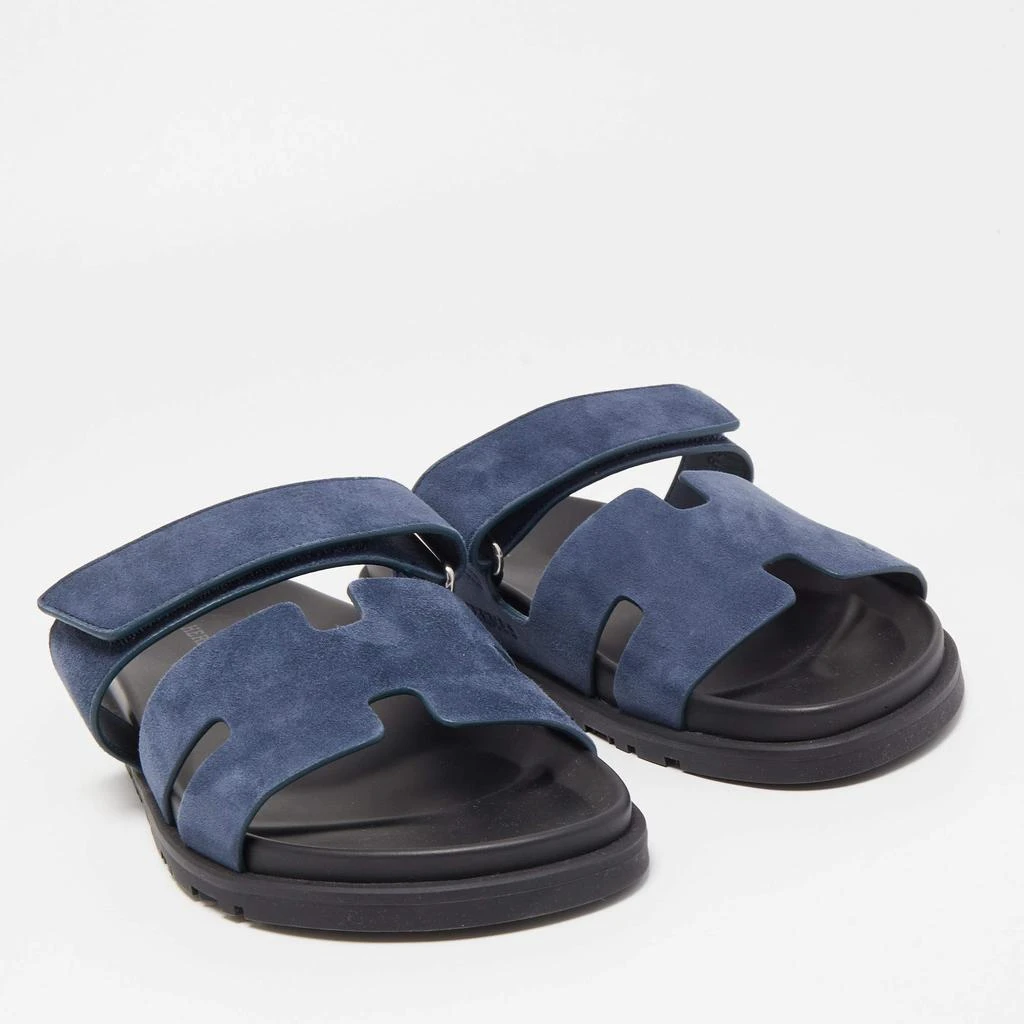 商品Hermes|Hermes Blue/Black Suede Chypre Slide Flats Size 40,价格¥10070,第4张图片详细描述