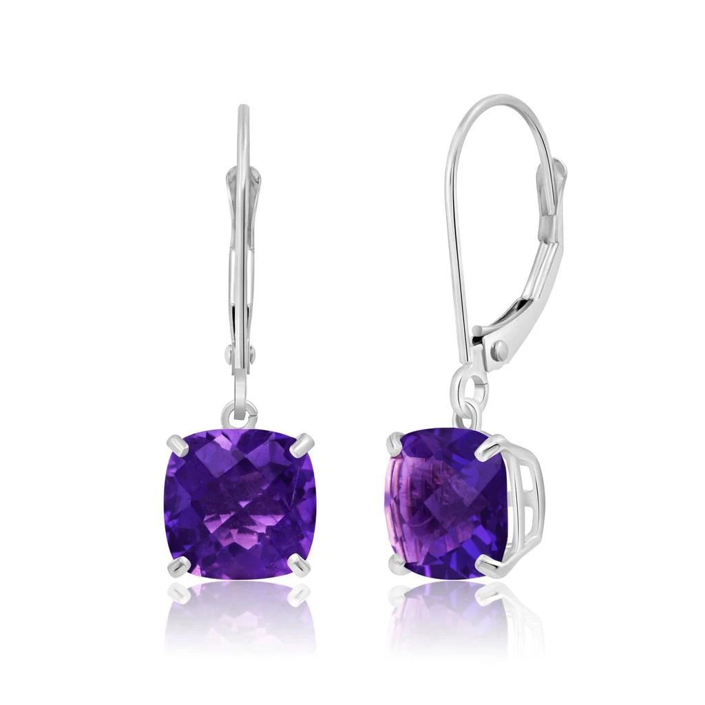 商品MAXCOLOR|14k Solid White Gold Gemstone Dangle Leverback Earrings (8mm),价格¥1216,第1张图片