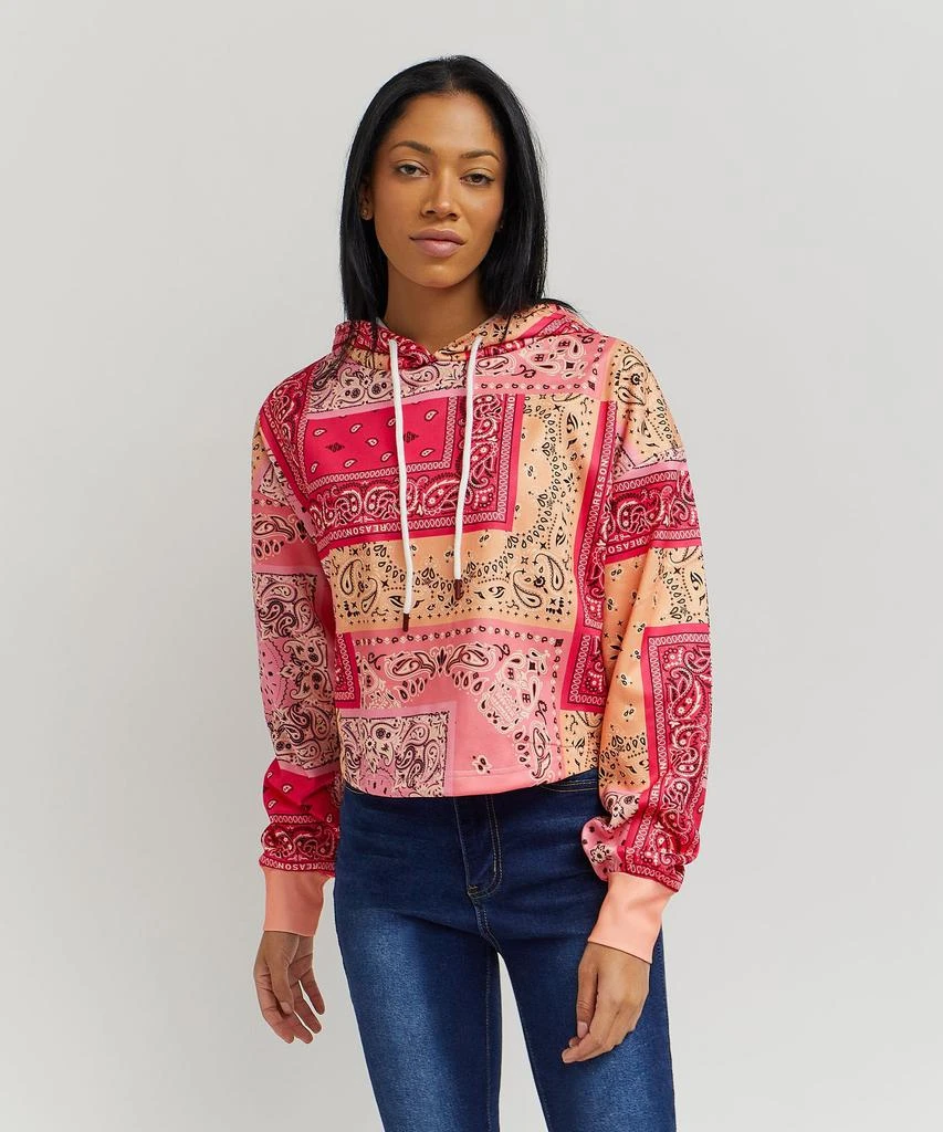 商品Reason Clothing|Womens Paisley Raw Edge Crop Hoodie,价格¥119,第1张图片