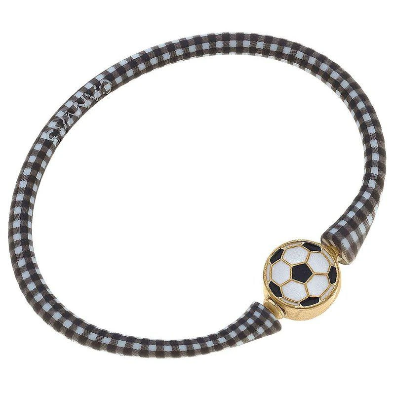 商品Canvas Style|Enamel Soccer Ball Silicone Bali Bracelet In Black Gingham,价格¥213,第1张图片