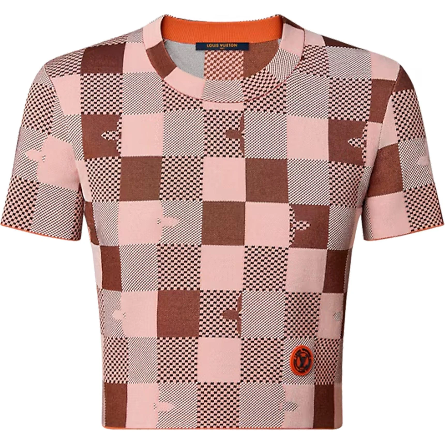 商品[国内直发] Louis Vuitton|SS23 格子提花工艺针织T恤 女款 玫红色,价格¥13183,第1张图片