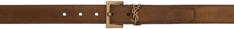 商品Yves Saint Laurent|Brown Suede Monogramme Belt,价格¥3937,第1张图片