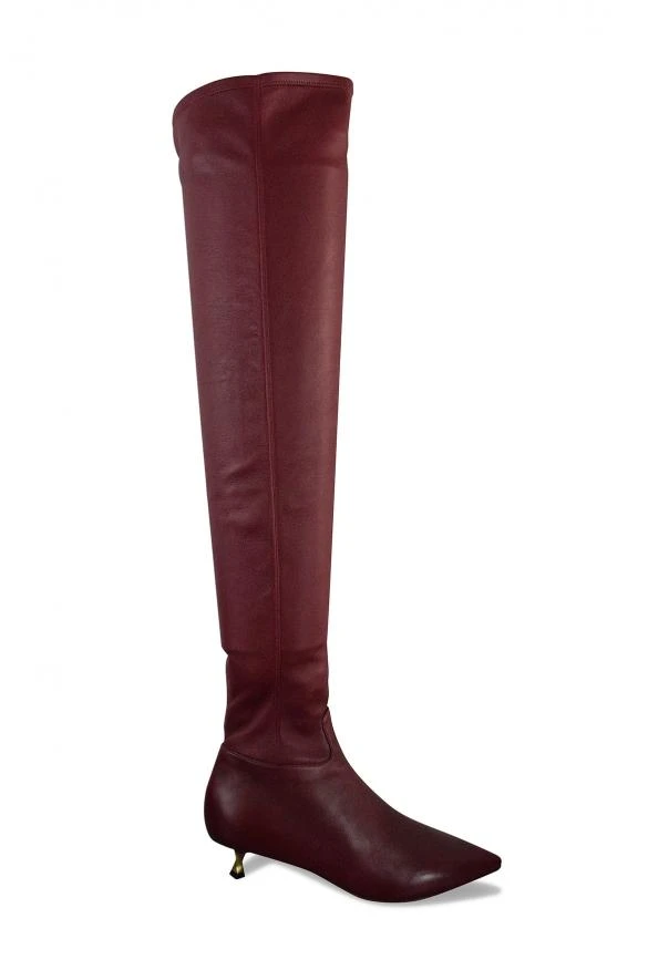 商品Valentino|Luxury shoes for women valentino over the knee boots bordeaux leather twisted heel,价格¥4208,第1张图片