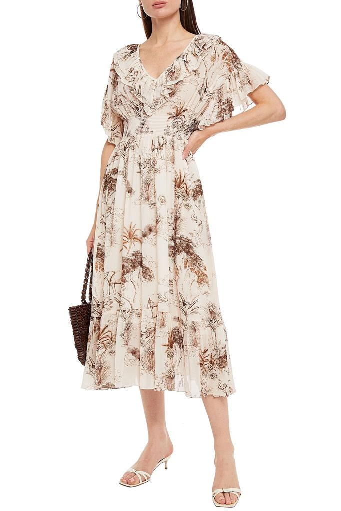 Marro ruffled printed gauze midi dress商品第2张图片规格展示