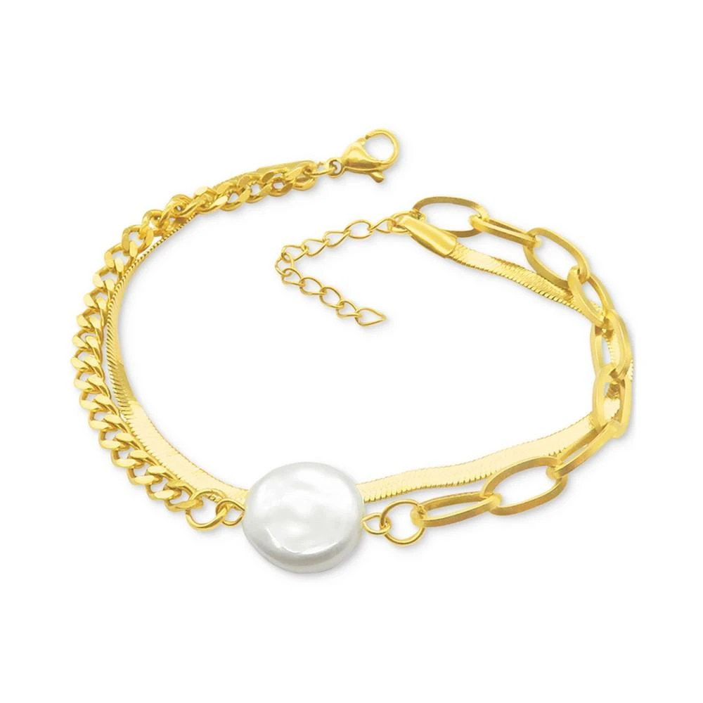 商品ADORNIA|14k Gold-Plated Freshwater Pearl (13mm) Mixed Chain Bracelet,价格¥205,第1张图片