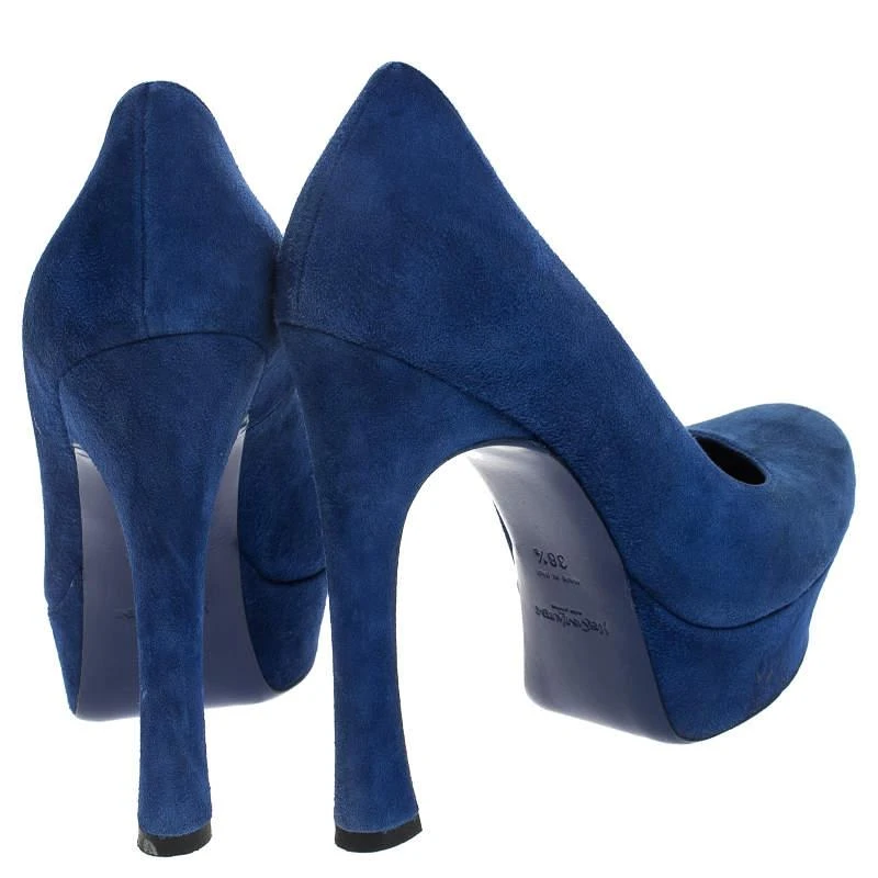 商品[二手商品] Yves Saint Laurent|Saint Laurent Paris Blue Suede Palais Platform Pumps Size 38.5,价格¥1384,第5张图片详细描述