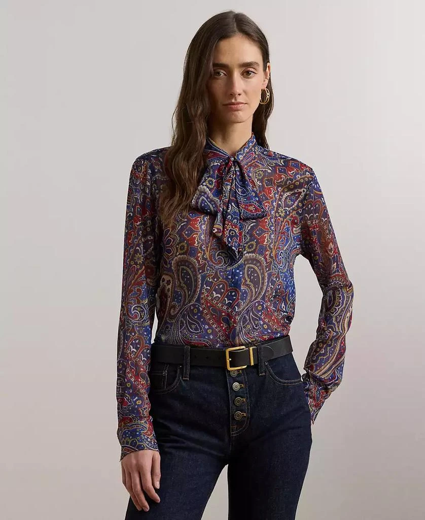 商品Ralph Lauren|Women's Classic-Fit Print Chiffon Tie-Neck Shirt,价格¥1160,第1张图片