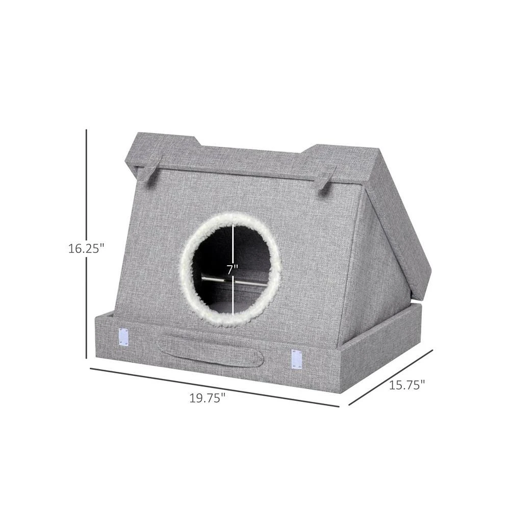 商品PawHut|Cat House Foldable Kitten Condo Pet Bed w/ Soft Cushion Scratching Pad,价格¥335,第3张图片详细描述