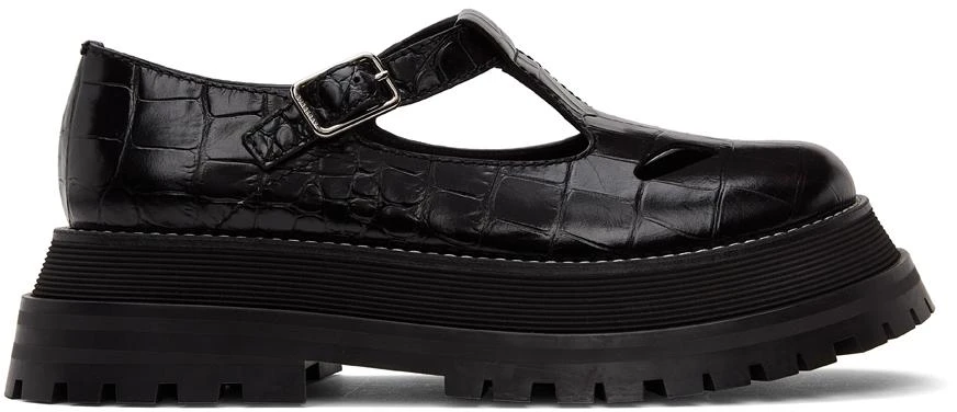 商品Burberry|Black Croc T-Bar Loafers,价格¥5901,第1张图片