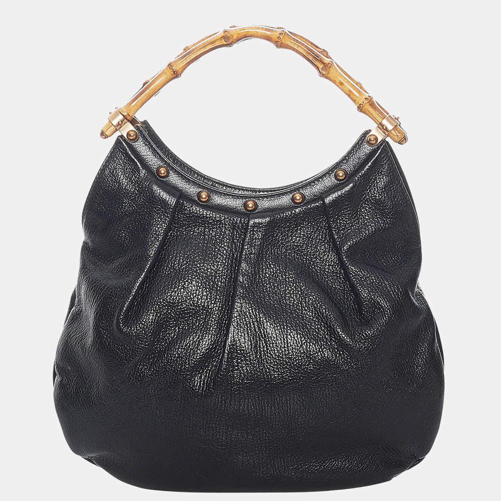 Gucci Black Bamboo Leather Handbag商品第1张图片规格展示