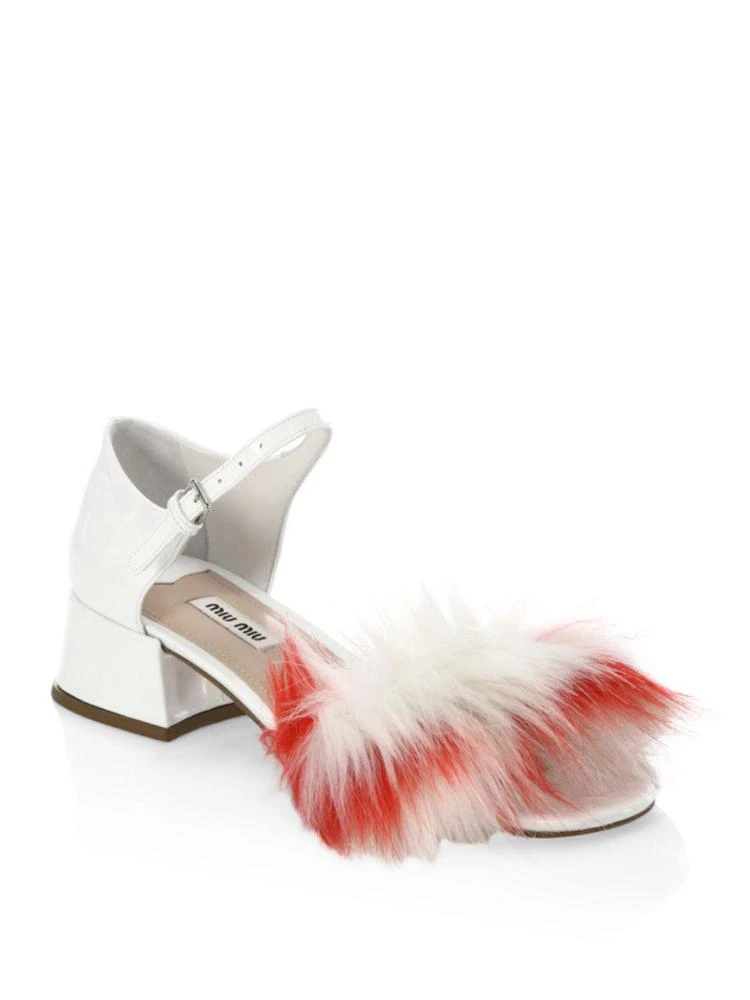 商品Miu Miu|Eco Fur & Patent Leather Ankle-Strap Sandals,价格¥4425,第1张图片