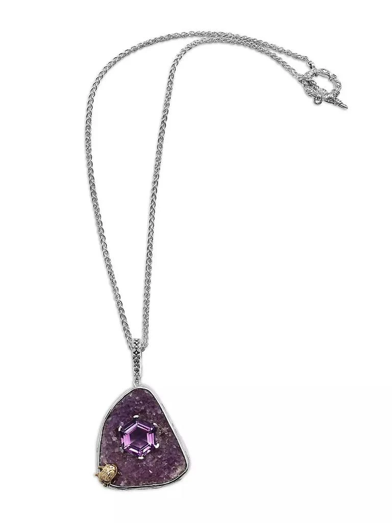 商品Stephen Dweck|One-Of-A-Kind Sterling Silver, 18K Yellow Gold, Amethyst, &amp; Druzy Pendant Necklace,价格¥29351,第1张图片