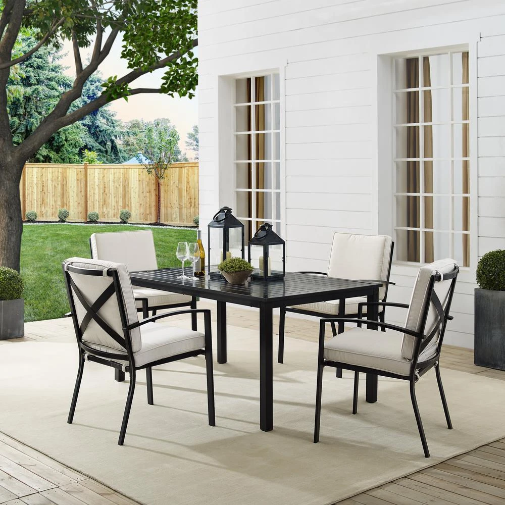 商品Crosley Furniture|Kaplan 5Pc Outdoor Metal Dining Set Oatmeal/Oil Rubbed Bronze - Table & 4 Chairs,价格¥8524,第1张图片