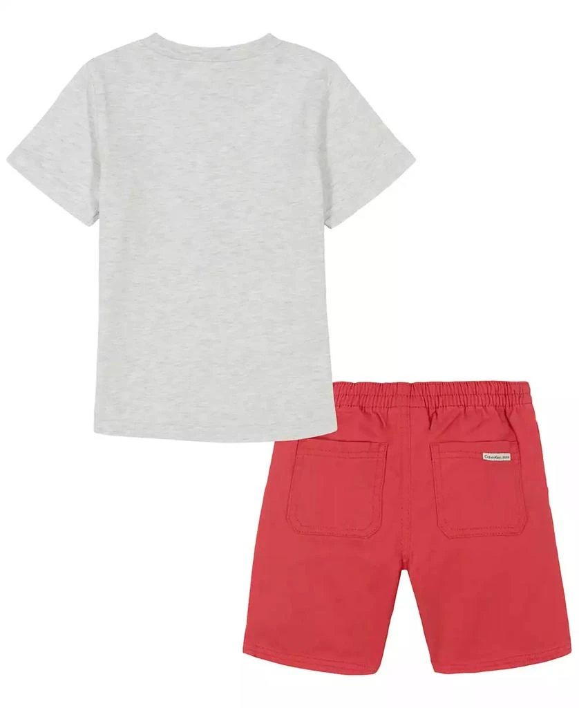 商品Calvin Klein|Toddler and Little Boys Repeat Logo V-neck T-shirt and Twill Shorts,价格¥104,第2张图片详细描述