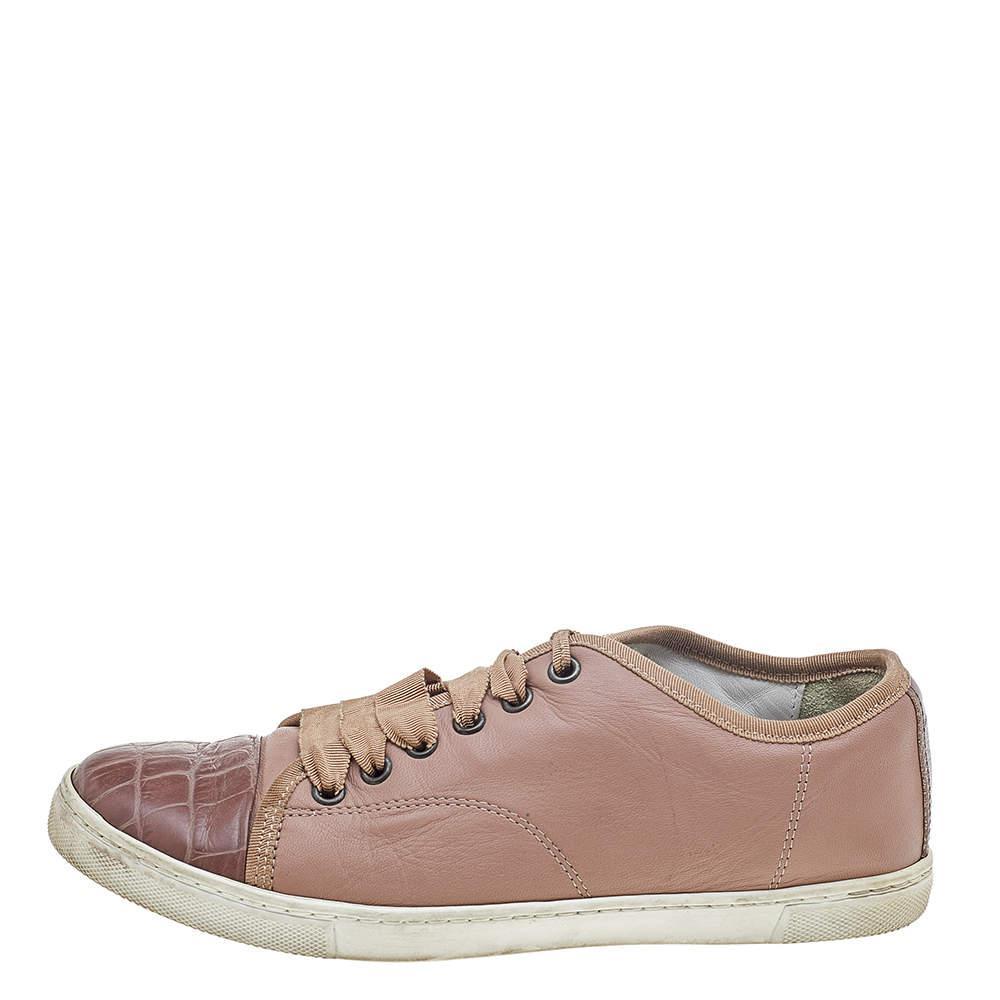 商品[二手商品] Lanvin|Lanvin Pink Croc Embossed and Leather Low Top Sneakers Size 37,价格¥992,第4张图片详细描述