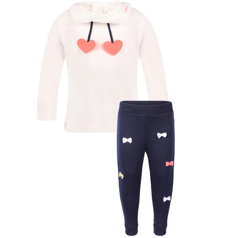 商品Billieblush|Love hearts detailing long sleeved shirt and mesh bows detailing track pants set in white and navy,价格¥630,第1张图片