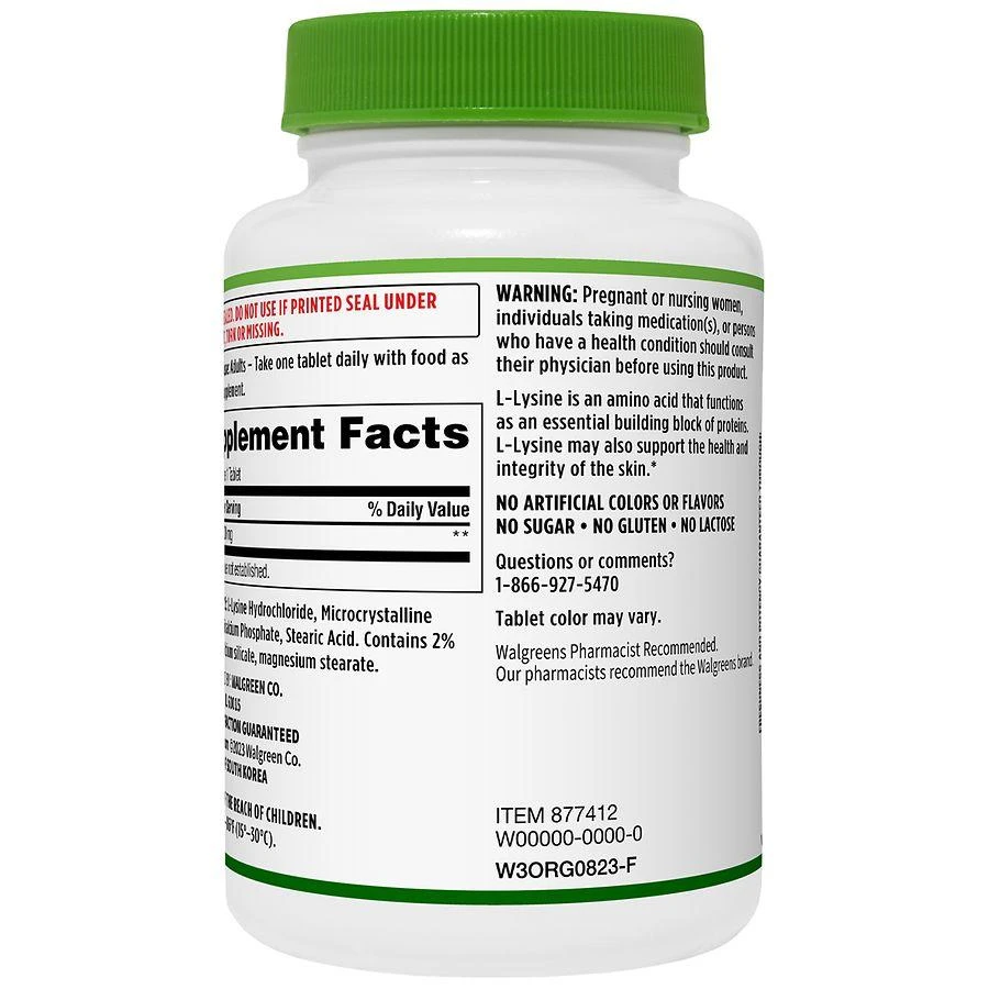 商品Walgreens|L-Lysine 500mg,价格¥98,第2张图片详细描述