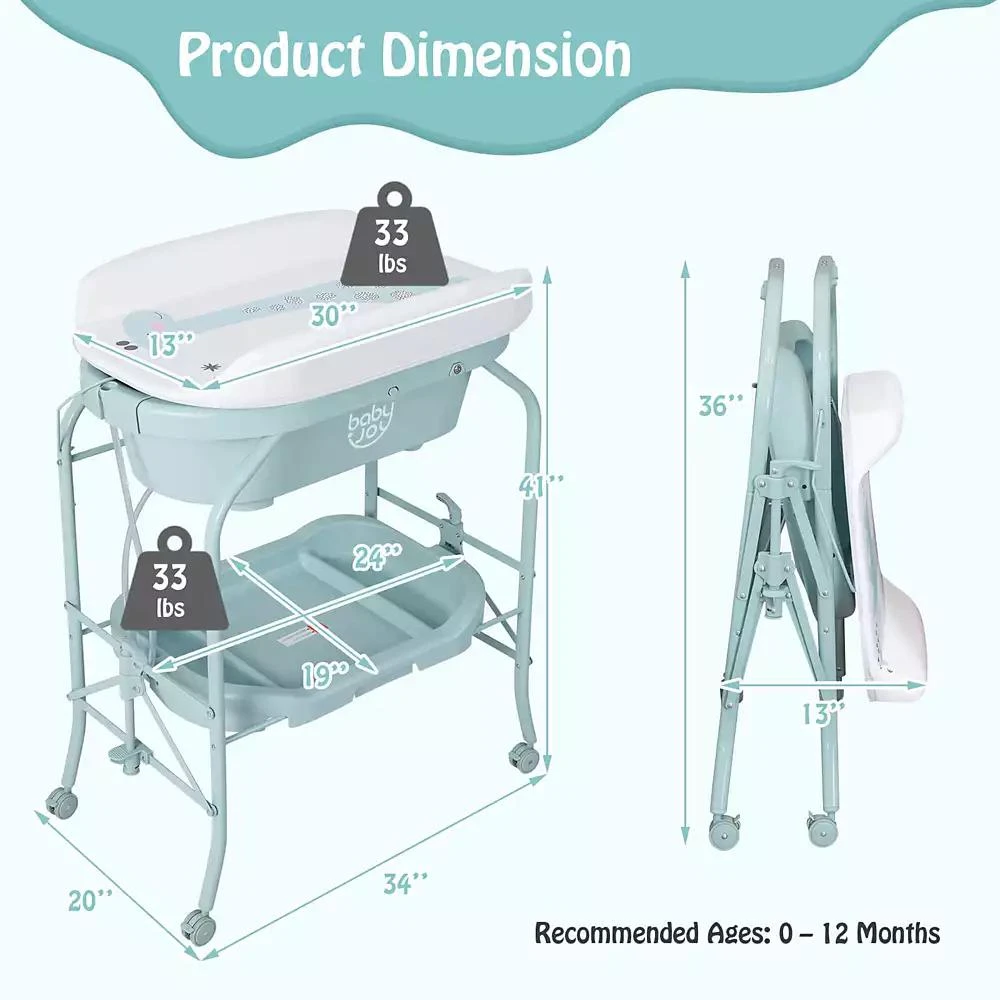 Baby Changing Table with Bathtub, Folding & Portable Diaper Station with Wheels 商品