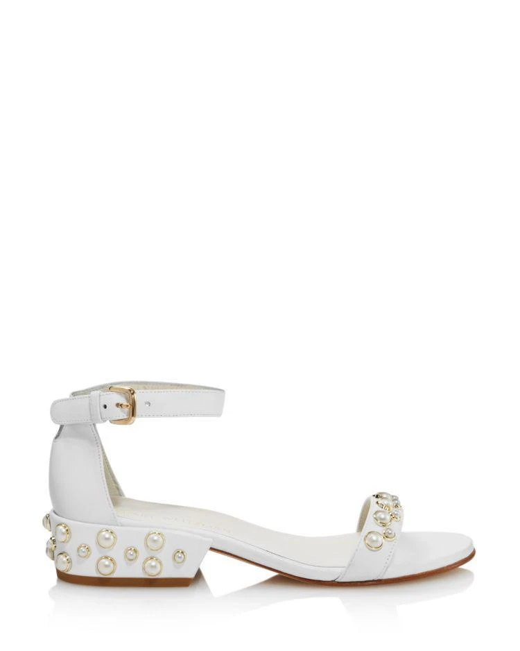 商品Stuart Weitzman|Women's Allpearls Leather Pearl Stud Ankle Strap Sandals,价格¥2661,第2张图片详细描述