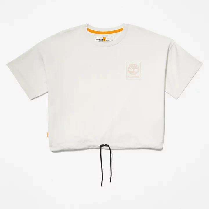 Cropped T-Shirt with Drawstring Hem for Women in White 商品