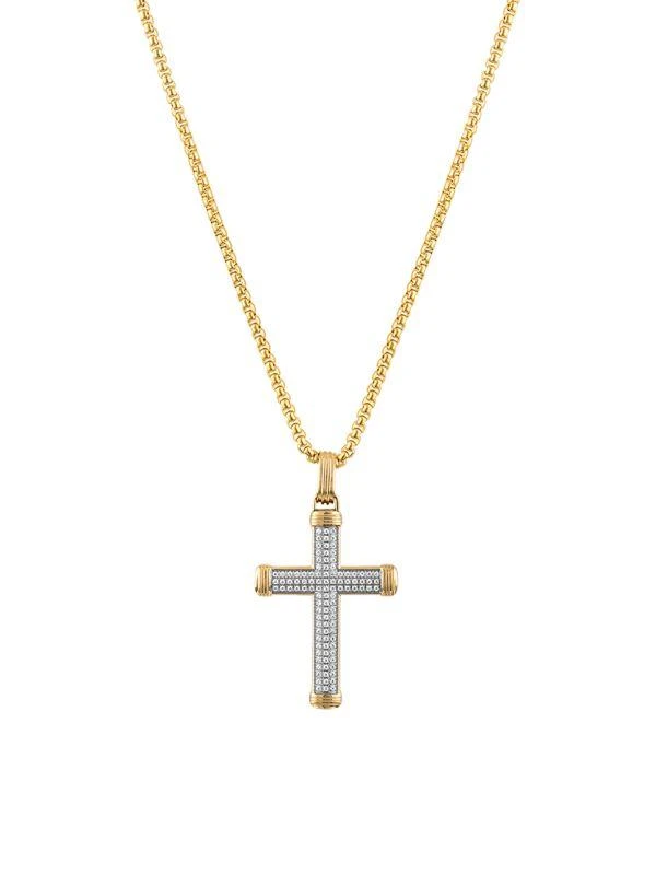 商品Esquire Men's Jewelry|Goldtone Ion-Plated Stainless Steel & White Diamond Textured Cross Pendant Necklace,价格¥2401,第1张图片