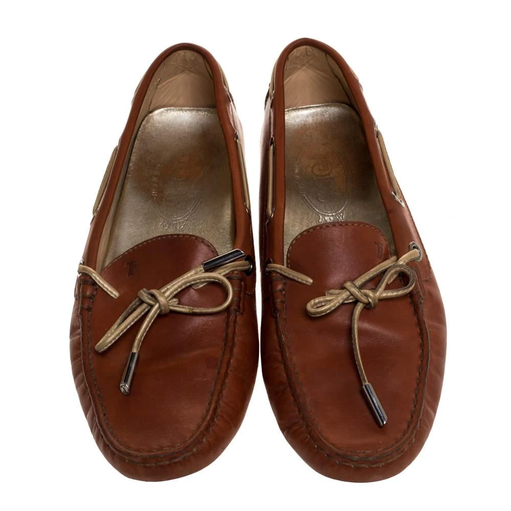 商品[二手商品] Tod's|Tod's Brown Leather Bow Slip On Loafers Size 37.5,价格¥1296,第3张图片详细描述