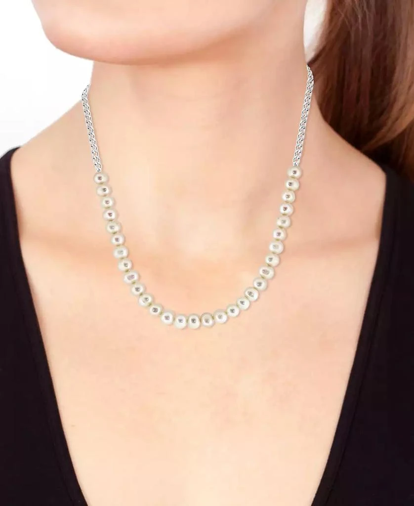 商品Effy|EFFY® Cultured Freshwater Pearl (6mm) & Cable Chain Collar Necklace in Sterling Silver, 18" + 1" extender,价格¥2272,第2张图片详细描述