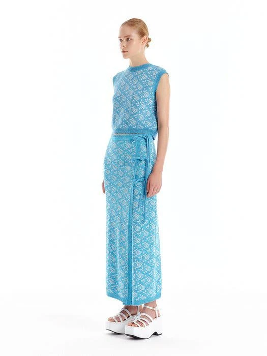 商品EENK|ULORA Floral Jacquard Knit Vest (Sky Blue),价格¥2572,第2张图片详细描述