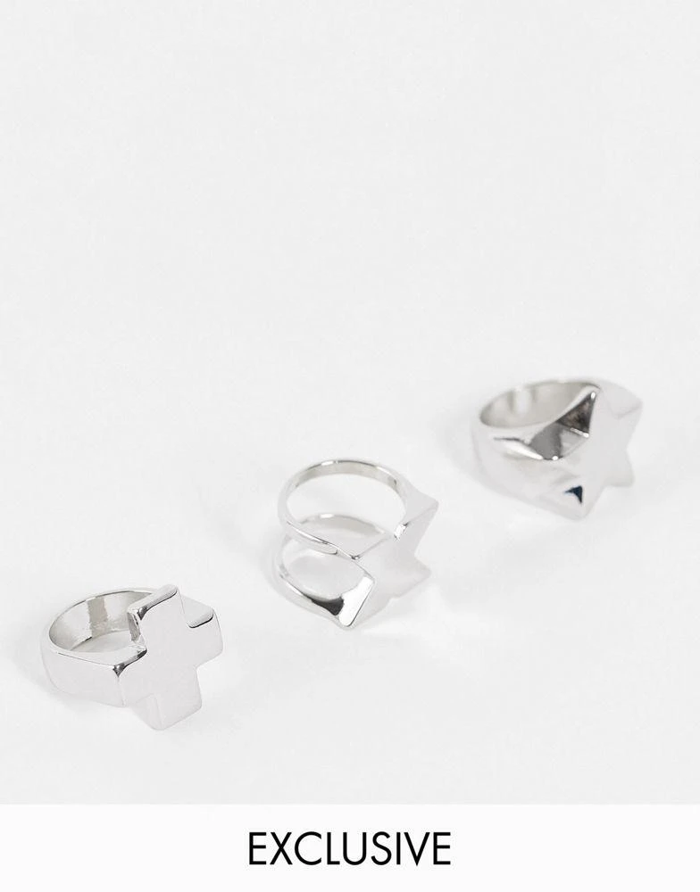 商品Reclaimed Vintage|Reclaimed Vintage inspired unisex chunky ring pack in silver,价格¥67,第1张图片