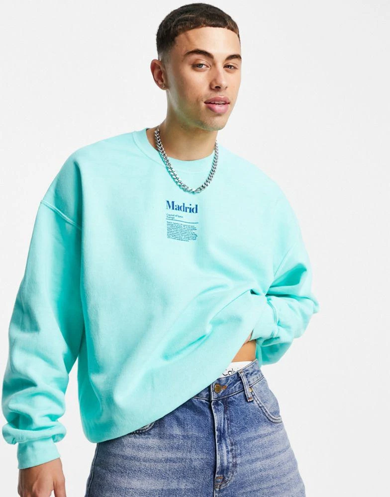 商品Topman|Topman madrid print oversized sweatshirt in teal,价格¥174,第1张图片