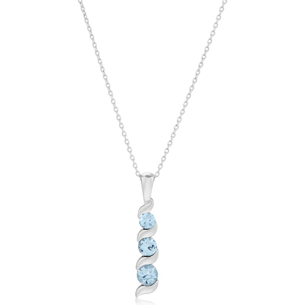 14K White Gold 3-Stone Round Gemstone Journey Pendant Necklace with Cable Chain商品第8张图片规格展示