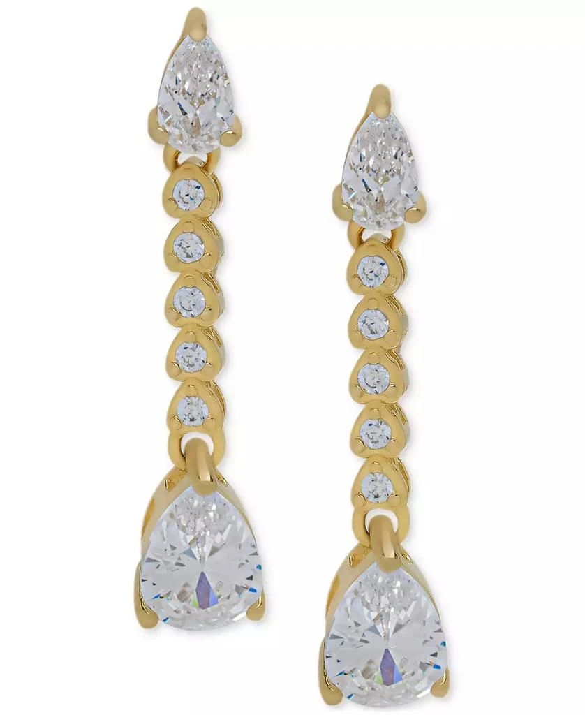 商品Macy's|Lab-Grown White Sapphire Pear & Round Linear Drop Earrings (2-1/20 ct. t.w.) in 14k Gold-Plated Sterling Silver,价格¥300,第1张图片