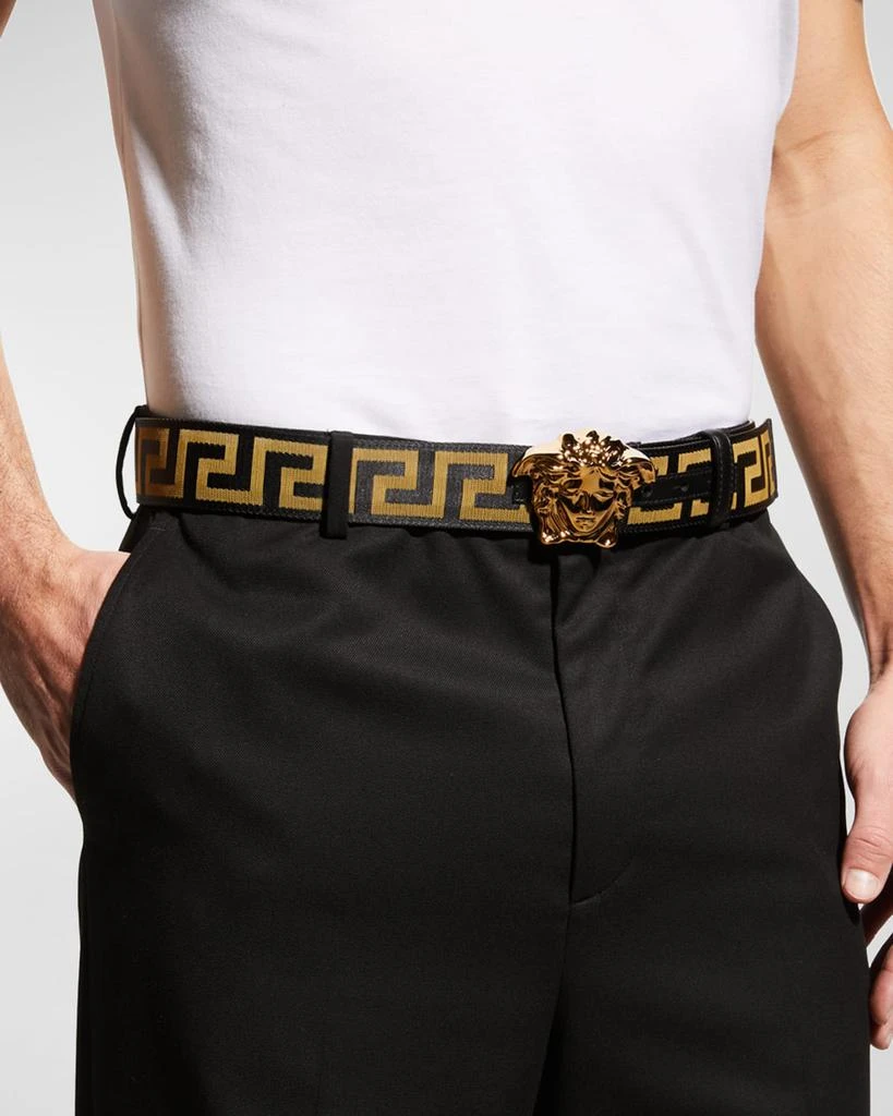 商品Versace|Men's Tonal Medusa/Greek Key Web Belt,价格¥2338,第2张图片详细描述