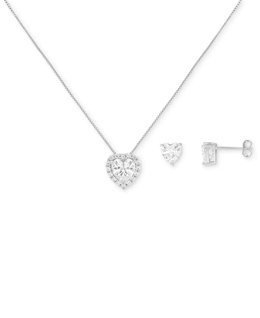 商品Holiday Lane|2-Pc. Cubic Zirconia Heart Pavé Pendant Necklace & Stud Earring Set in Sterling Silver, Created for Macy's,价格¥136,第4张图片详细描述